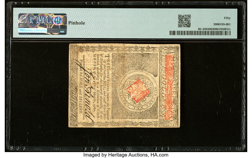 image for: Jul 2, 1780 Rhode Island $5  PMG AU50 (Fr. RI286)