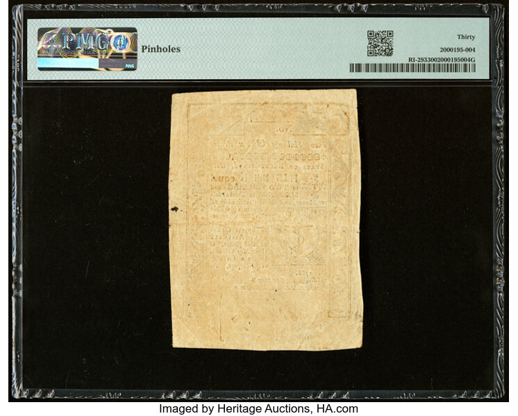 image for: May 1786 Rhode Island 2s6d PMG VF30 (Fr. RI293)