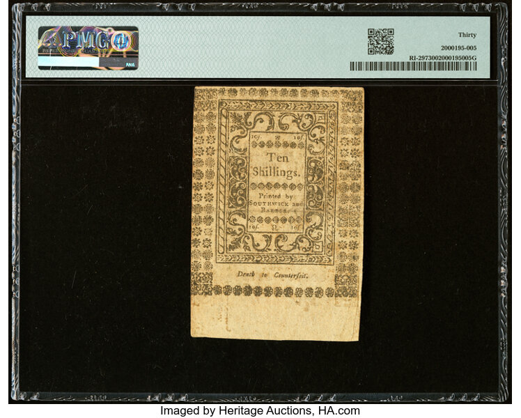 image for: May 1786 Rhode Island 10s PMG VF30 (Fr. RI297)