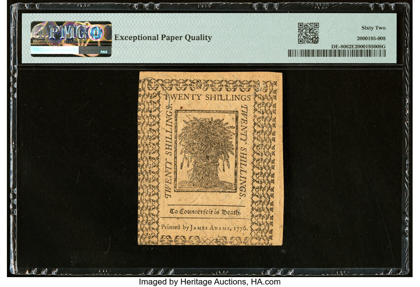 image for: Delaware January 1, 1776 20s PMG Uncirculated 62 EPQ....