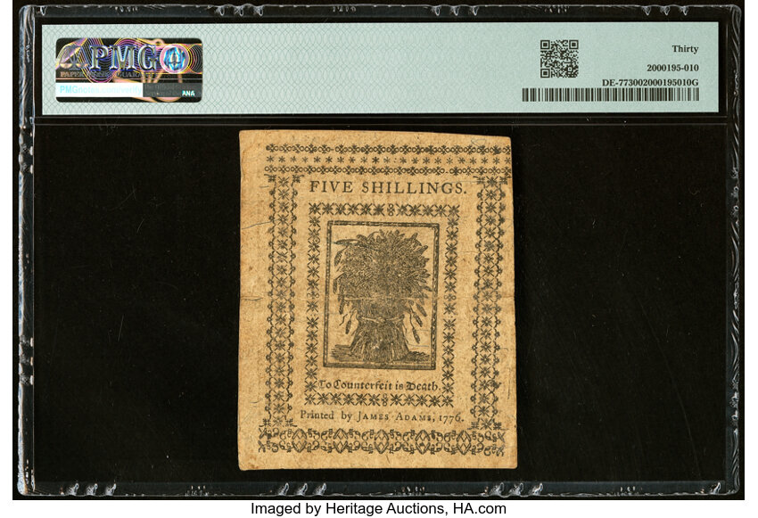 image for: Delaware January 1, 1776 5s PMG Very Fine 30....