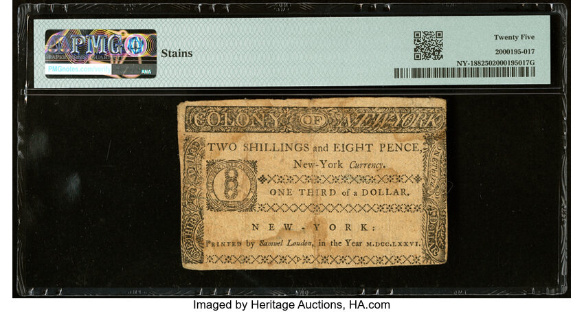 image for: Mar 5, 1776 New York $1/3 PMG VF25 (Fr. NY188)
