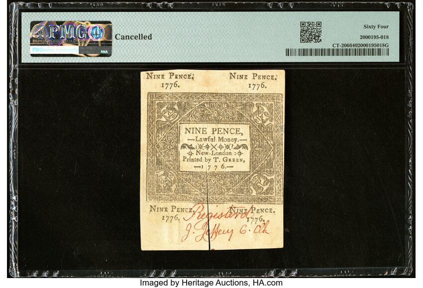 image for: Connecticut June 19, 1776 9d PMG Choice Uncirculated 64....