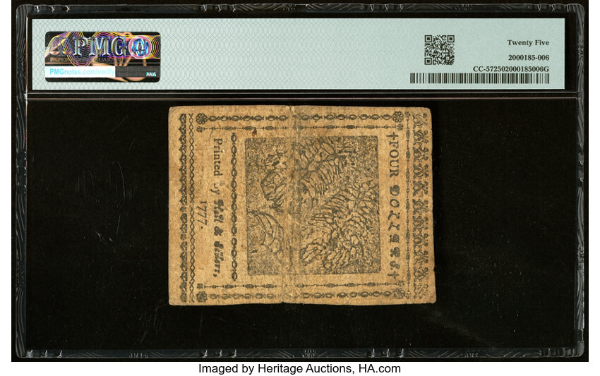 image for: Feb 26, 1777 Continental Congress, Baltimore $4  PMG VF25 (Fr. CC57)