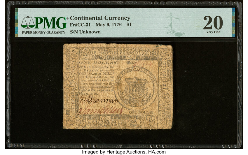 image for: Continental Currency May 9, 1776 $1 PMG Very Fine 20....