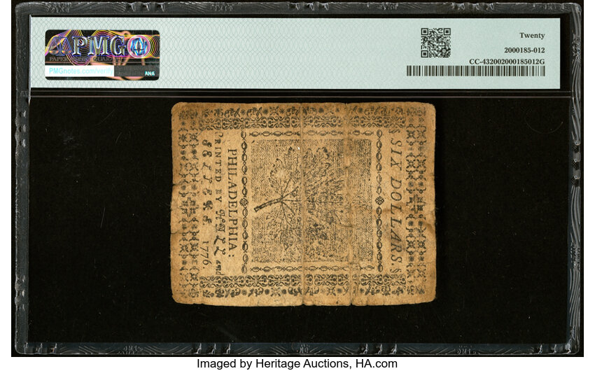 image for: Jul 22, 1776 Continental Congress $6  PMG VF20 (Fr. CC43)