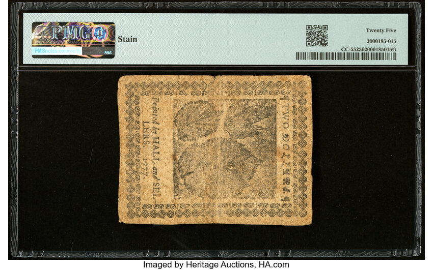 image for: Continental Currency February 26, 1777 $2 PMG Very Fine 25....