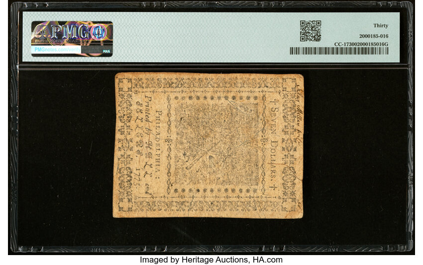 image for: Nov 29, 1775 Continental Currency $7  PMG VF30 (Fr. CC17)