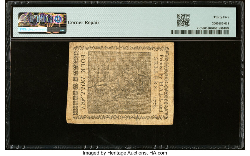 image for: Continental Currency January 14, 1779 $4 PMG Choice Very Fine 35....