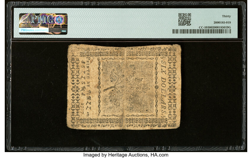 image for: Feb 26, 1777 Continental Congress, Baltimore $6  PMG VF30 (Fr. CC59)