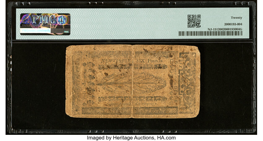 image for: New Jersey April 8, 1762 £6 PMG Very Fine 20....