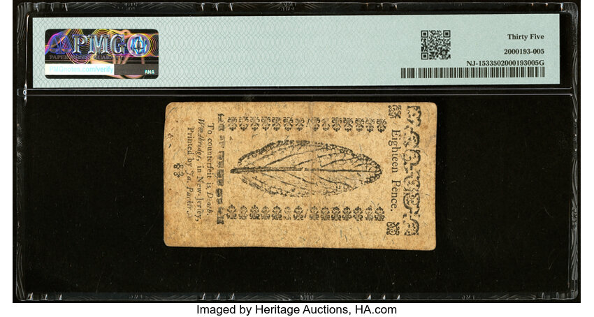 image for: Dec 31, 1763 New Jersey 18d PMG VF35 (Fr. NJ153)