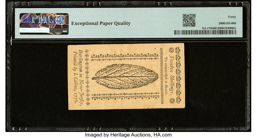 image for: Mar 25, 1776 New Jersey 12s PMG XF40 (Fr. NJ179)