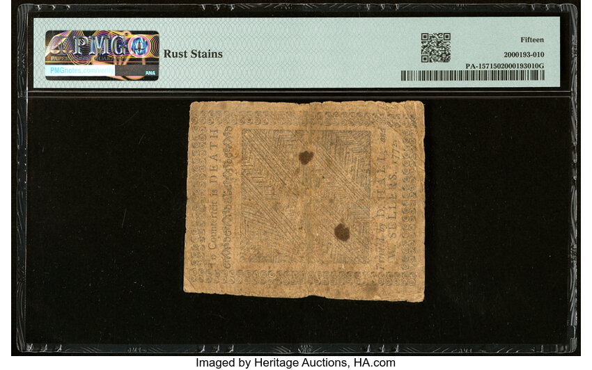 image for: Apr 3, 1772 Pennsylvania 2s6d PMG F15 (Fr. PA157)