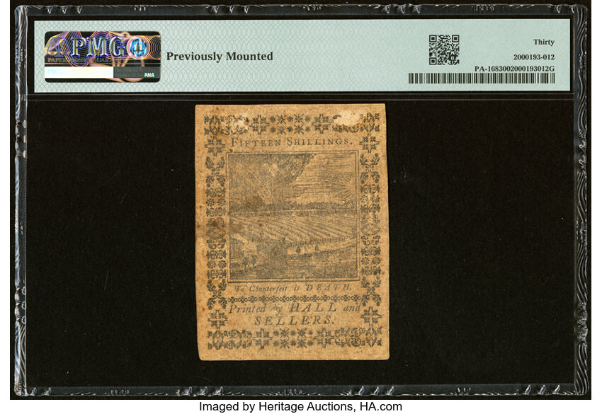 image for: Oct 1, 1773 Pennsylvania 15s PMG VF30 (Fr. PA168)