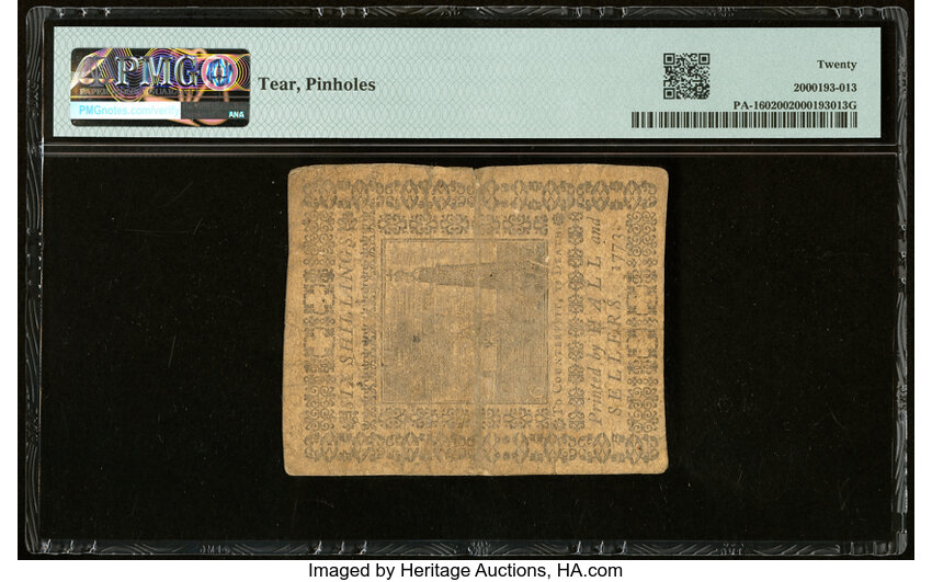 image for: Pennsylvania March 20, 1773 6s PMG Very Fine 20....