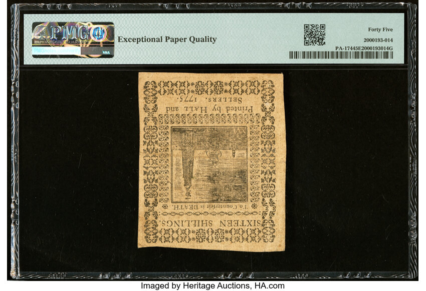 image for: Mar 25, 1775 Pennsylvania 16s PMG XF45 (Fr. PA174)