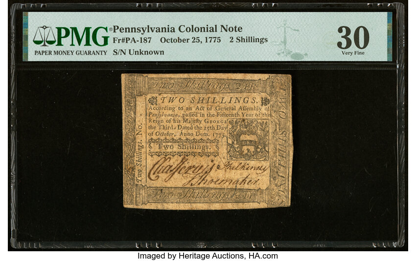 image for: Pennsylvania October 25, 1775 2s PMG Very Fine 30....