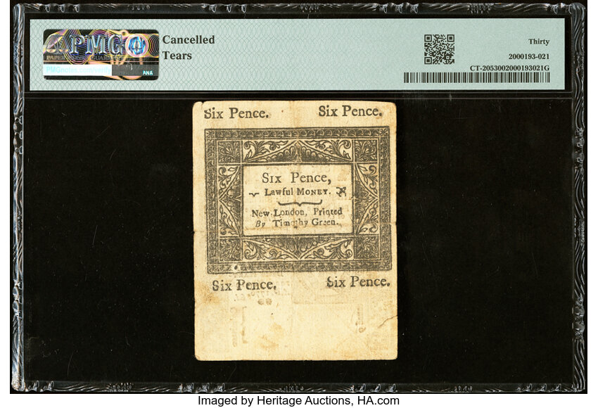 image for: Connecticut June 19, 1776 6d PMG Very Fine 30....