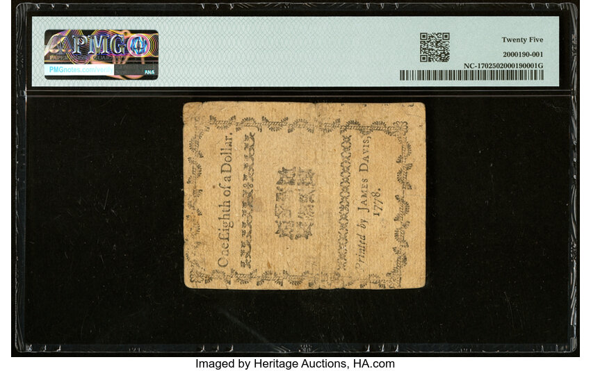 image for: North Carolina August 8, 1778 $1/8 Union of Hearts the Strength of Interest PMG Very Fine 25....