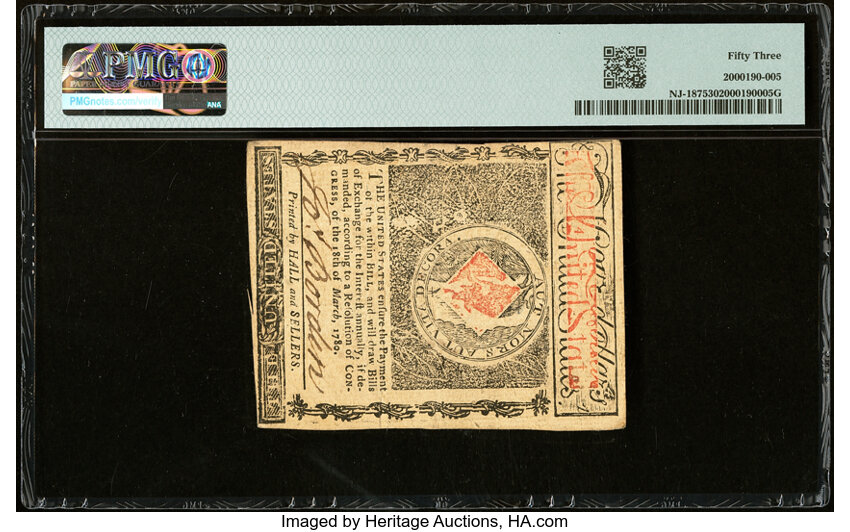 image for: Jun 9, 1780 New Jersey $4  PMG AU53 (Fr. NJ187)