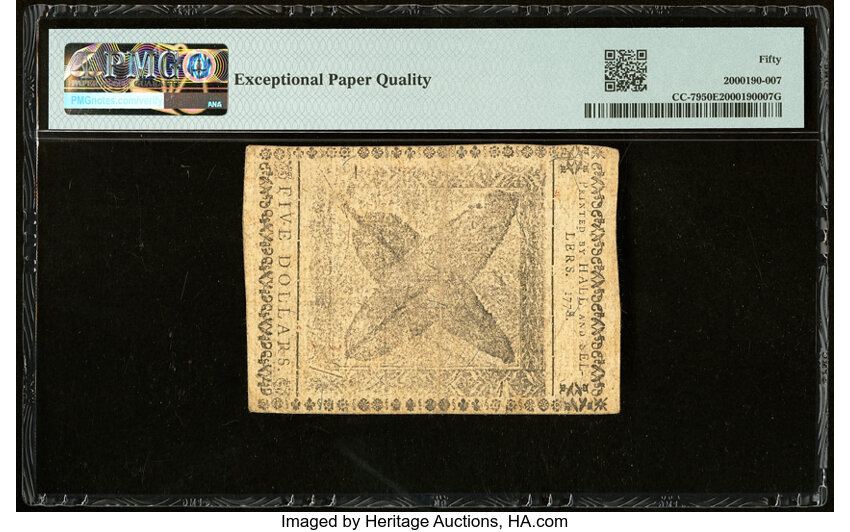 image for: Continental Currency September 26, 1778 $5 PMG About Uncirculated 50 EPQ....