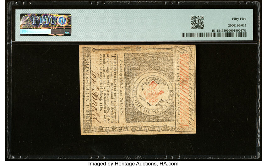 image for: Jul 2, 1780 Rhode Island $3  PMG AU55 (Fr. RI284)