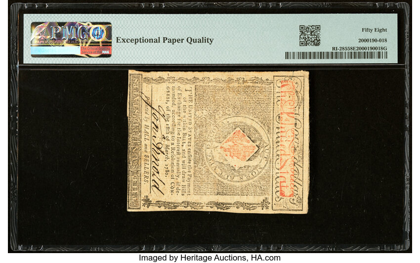 image for: Jul 2, 1780 Rhode Island $4  PMG AU58 (Fr. RI285)