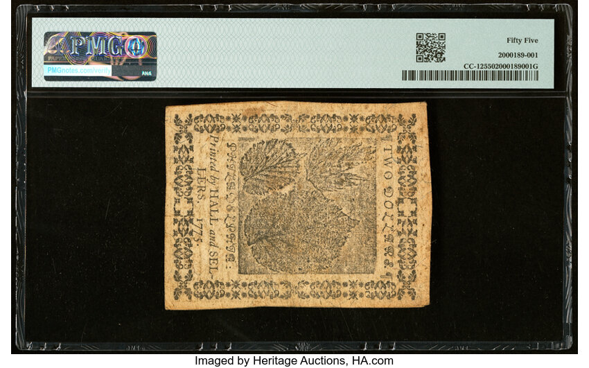 image for: Nov 29, 1775 Continental Currency $2  PMG AU55 (Fr. CC12)