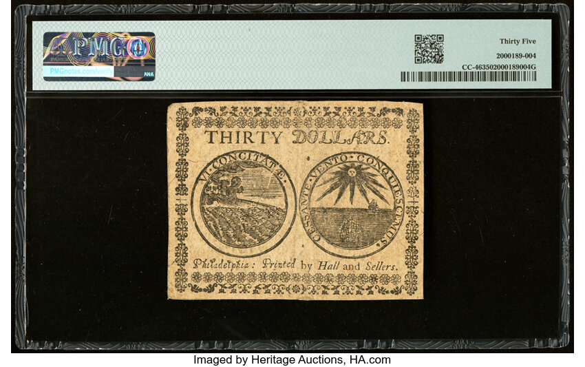 image for: Jul 22, 1776 Continental Congress $30  PMG VF35 (Fr. CC46)