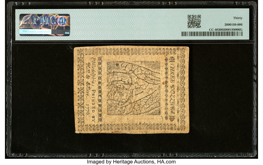 image for: Jul 22, 1776 Continental Congress $3  PMG VF30 (Fr. CC40)