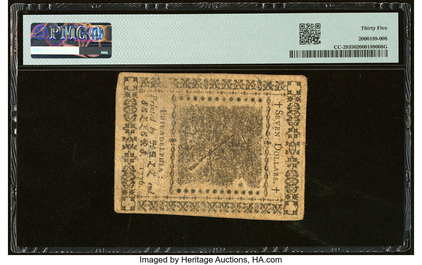 image for: Continental Currency February 17, 1776 $7 PMG Choice Very Fine 35....