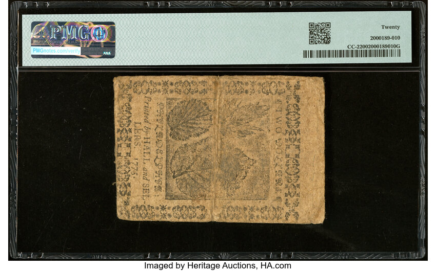 image for: Continental Currency May 10, 1775 $2 PMG Very Fine 20....