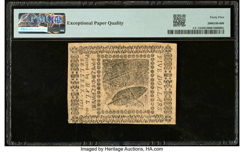 image for: Nov 29, 1775 Continental Currency $5  PMG XF45 (Fr. CC15)