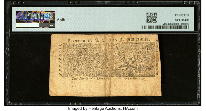 image for: Apr 10, 1774 Maryland $2/9 PMG VF25 (Fr. MD62)