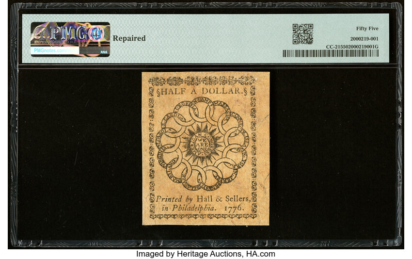 image for: Feb 17, 1776 Continental Congress $1/2 PMG AU55 (Fr. CC21)