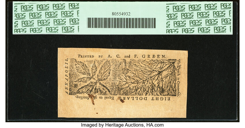 image for: Apr 10, 1774 Maryland $8  PCGS AU55 (Fr. MD70)