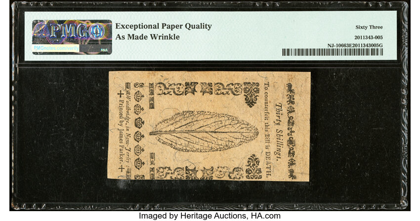 image for: Jun 14, 1757 New Jersey 30s PMG CU63 (Fr. NJ106)