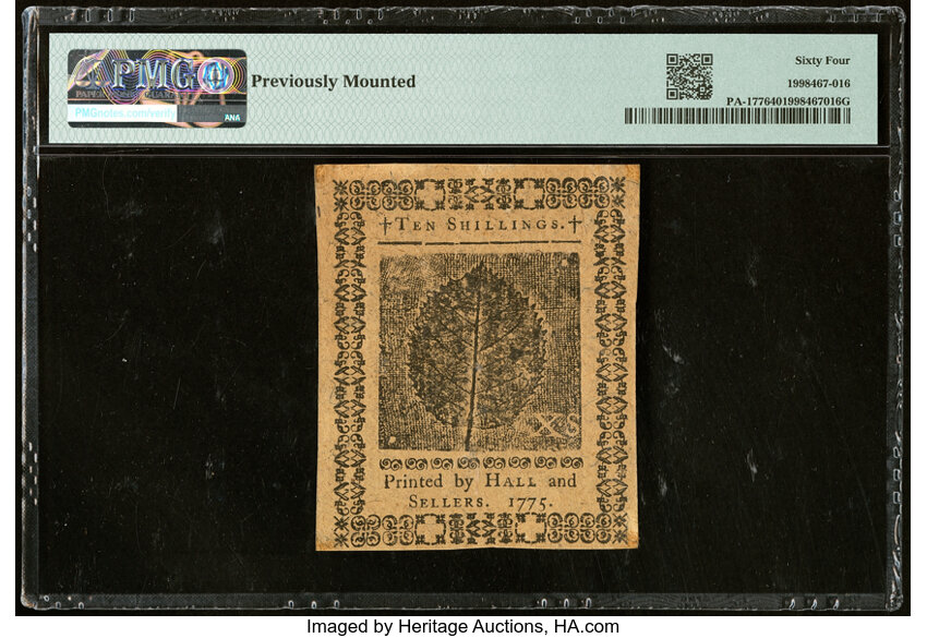 image for: Pennsylvania July 20, 1775 10s PMG Choice Uncirculated 64....