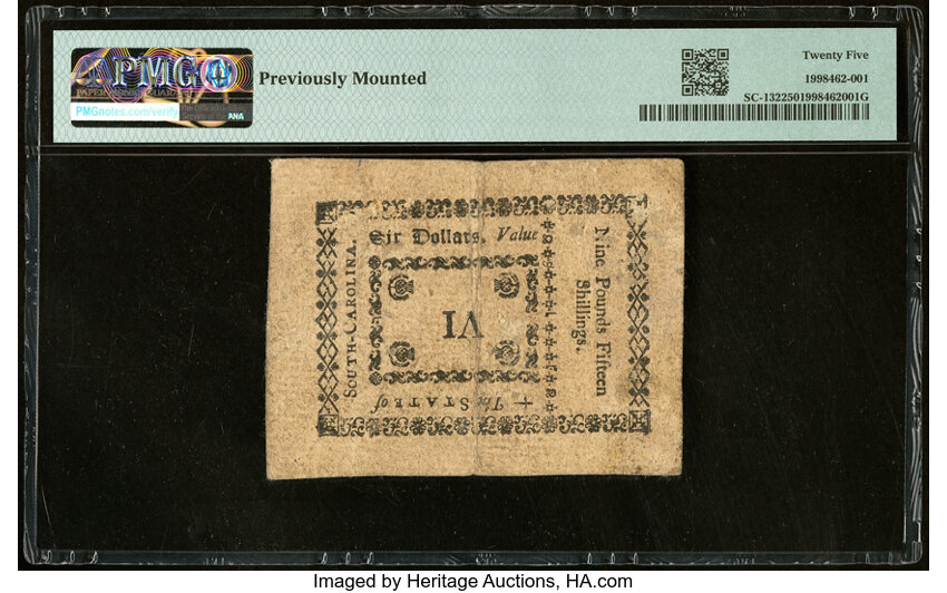 image for: Oct 19, 1776 South Carolina $6  PMG VF25 (Fr. SC132)
