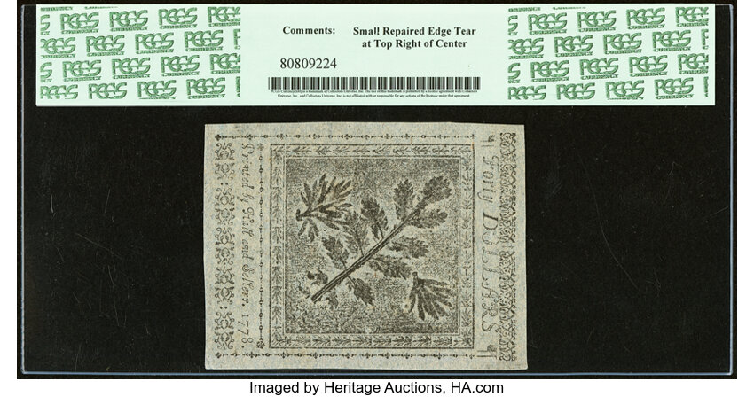 image for: Continental Currency September 26, 1778 $40 Counterfeit Detector PCGS Very Choice New 64....