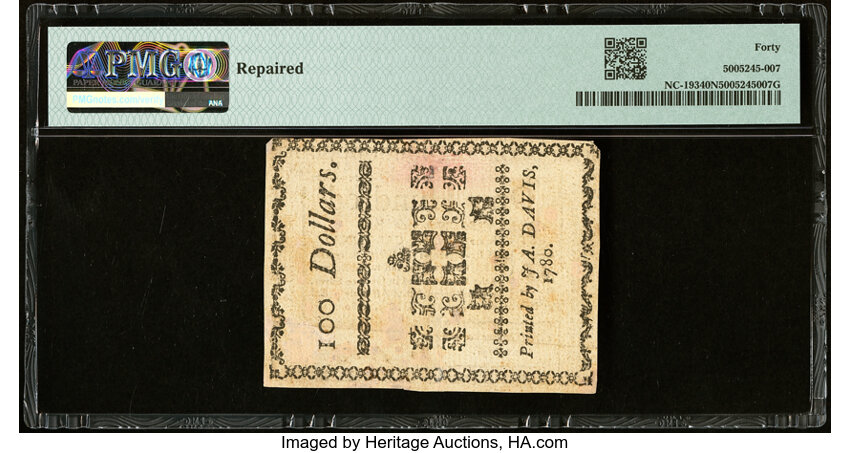 image for: May 10, 1780 North Carolina $100  PMG XF40 (Fr. NC193)