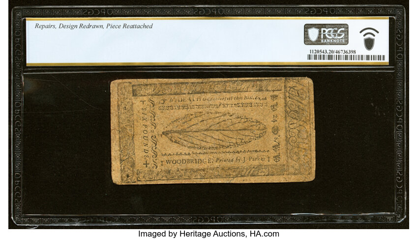 image for: New Jersey November 20, 1757 £6 PCGS Banknote Very Fine 20 Details....