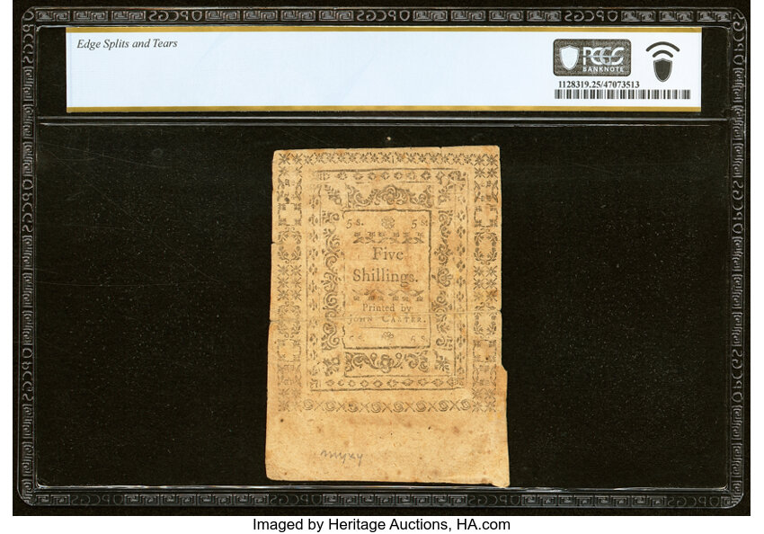 image for: Rhode Island March 18, 1776 5s PCGS Banknote Very Fine 25 Details....