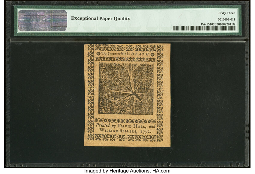 image for: Apr 3, 1772 Pennsylvania 1s PMG CU63 (Fr. PA154)