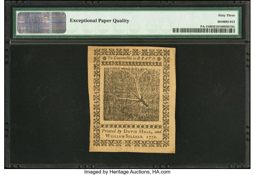 image for: Apr 3, 1772 Pennsylvania 1s PMG CU63 (Fr. PA154)