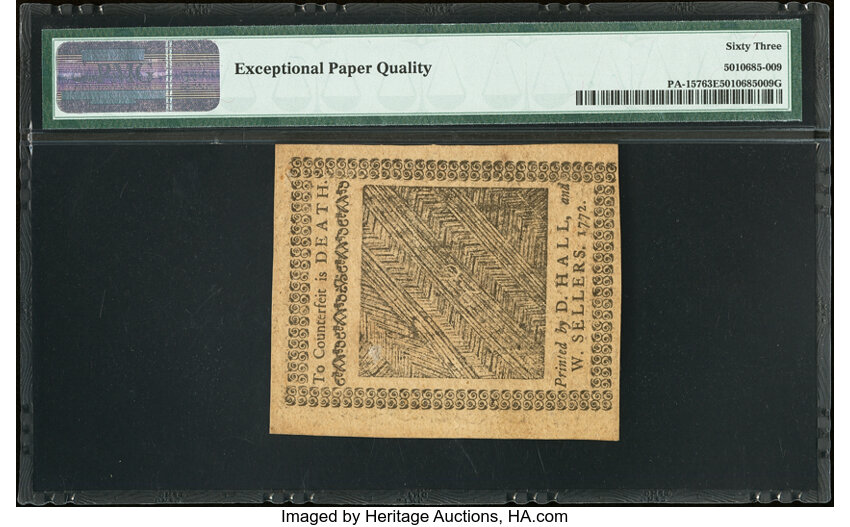 image for: Apr 3, 1772 Pennsylvania 2s6d PMG CU63 (Fr. PA157)