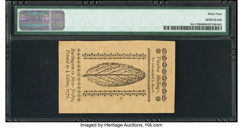 image for: Mar 25, 1776 New Jersey 12s PMG CU64 (Fr. NJ179)