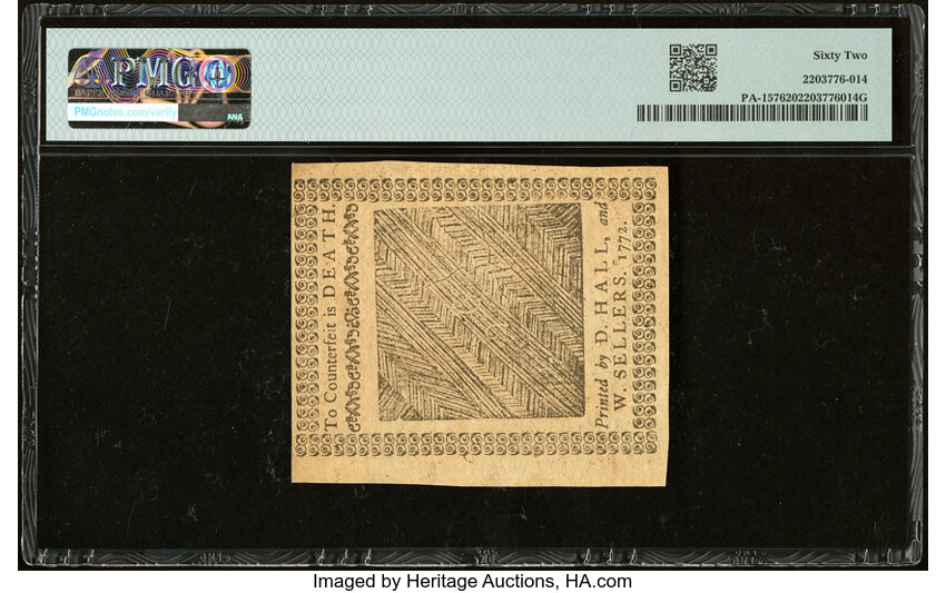 image for: Apr 3, 1772 Pennsylvania 2s6d PMG CU62 (Fr. PA157)