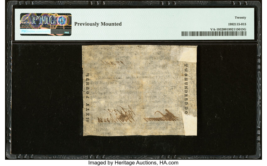 image for: Oct 16, 1780 Virginia $200  PMG VF20 (Fr. VA193)